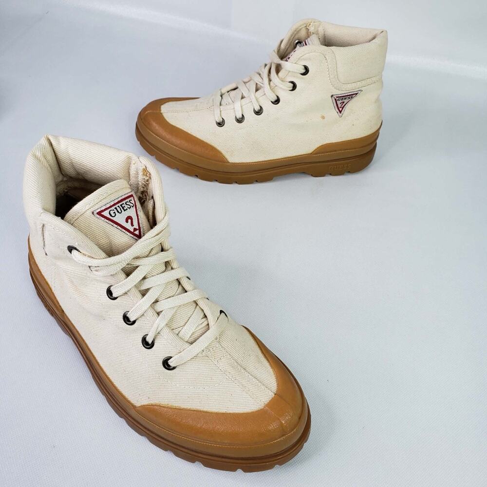 Vintage 90s GUESS Canvas Sneaker Boots High Top Gum Sole Y2K Unisex Size 9